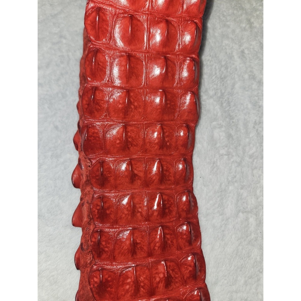 Vintage Caiman Hornback Belt Exotic Western Leather Taxidermy Red Alligatoridae - Picture 5 of 16